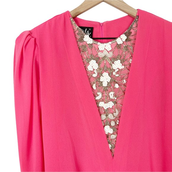 Stunning Vintage Beaded Puff Sleeve Bow Draped Formal Wedding Guest Tea Party - Picture 2 of 4